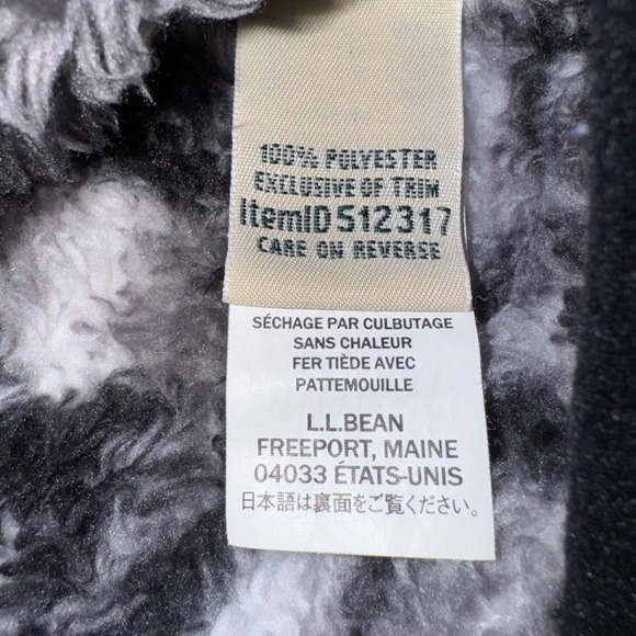 LL Bean Womens Large Fleece Hoodie Black White Fair Isle Pullover 512317 - Picture 9 of 11